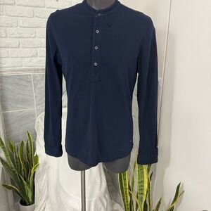 Blue Long Sleeve Tee with Slim Fit and Collarless Design like new